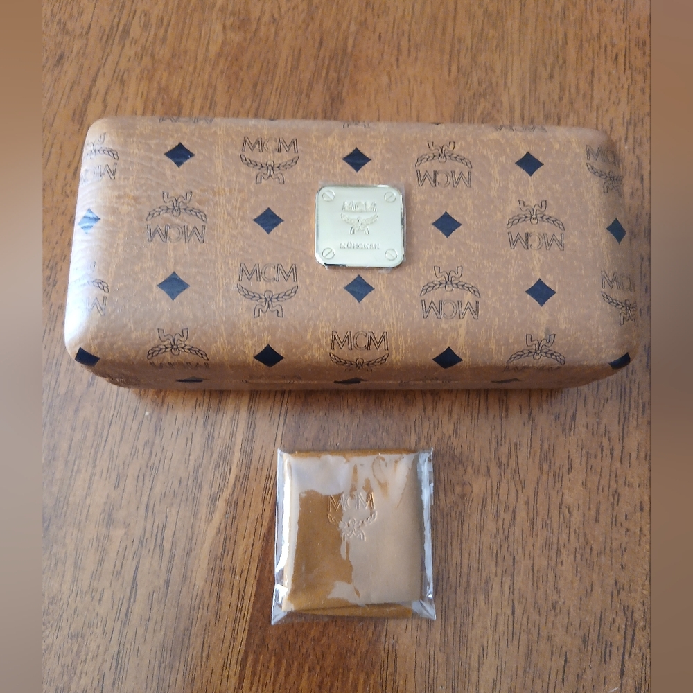 MCM Tan Monogram Eyeglass Empty Case with Cleaning Cloth.Big!
